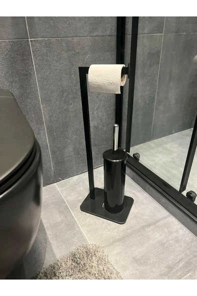 AJU Tuvalet Kağıtlığı Siyah Fırçalı Özel Tasarım Ağır Döküm Ayaklı Devrilmez Banyo Kurulum Gerektirmez ürün görseli 1