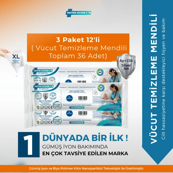 Gümüş İyonlu Kremli Vücut Temizleme Havlusu , 12’li x 3 Paket (36 Adet) ürün görseli 1