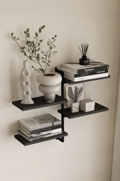 AJU 4 Katlı Duvar Rafı Metal Çerçeveli Dekoratif Kitaplık ve Raf Ünitesi Modern ve Minimalist Tasarım ürün görseli 1