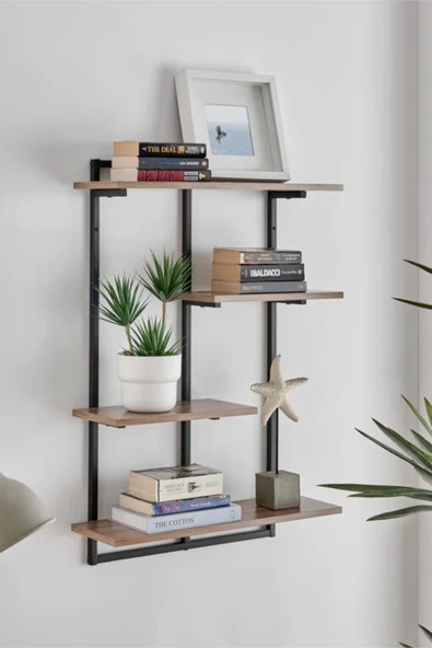 AJU Modern Duvar Rafı - 4 Katlı Metal Şık Modern Yüzen Pencere Duvar Rafı Kitaplık Düzenleyici Raf ürün görseli 1