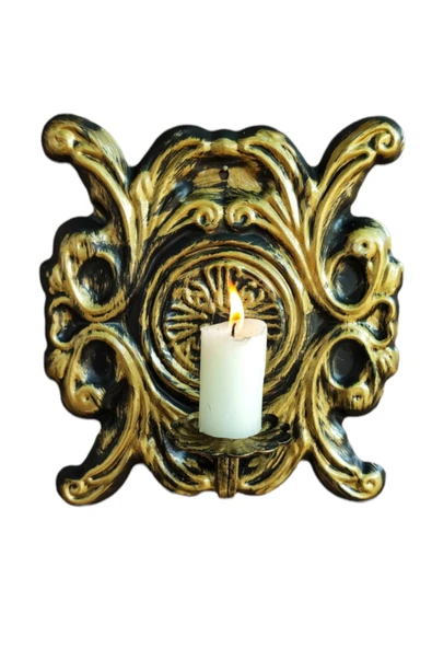 AJU Mumluk Şamdan Duvar Aplik Ev Bahçe Balkon Ofis Dekorasyonu Özel Tasarım Hediye 25x23cm Eskitme Gold. ürün görseli 1