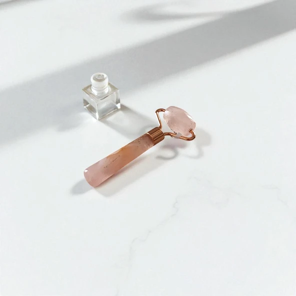 Pembe Quartz Mini Roller Masaj Taşı Face Roller - Resim 2