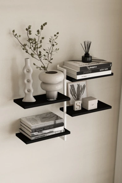 AJU 4 Katlı Duvar Rafı Metal Çerçeveli Dekoratif Kitaplık ve Raf Ünitesi Modern ve Minimalist Tasarım ürün görseli 1