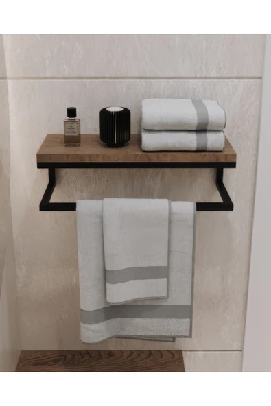 AJU Havluluk Duvara Monte Raf Aksesuarlık Şal Askılığı Ev Banyo Mutfak Düzenleyici Çok Amaçlı Raf Ceviz ürün görseli 1