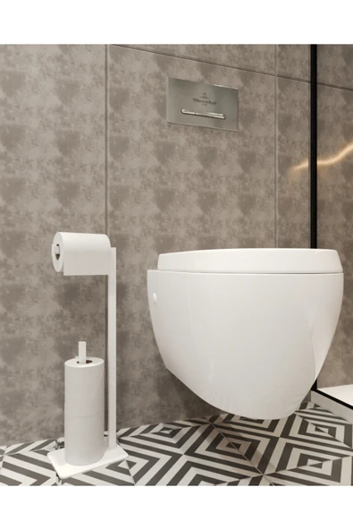 AJU Tuvalet Kağıtlığı Beyaz Yedekli Özel Tasarım Ağır Döküm Devrilmez Banyo Tuvalet Kurulum Gerektirmez ürün görseli 1