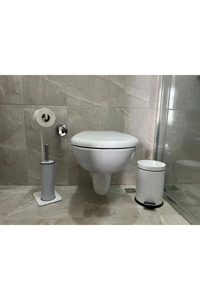 AJU Tuvalet Kağıtlığı Fırçalık ve Pedallı Çöp Kovası Seti – Modern ve Şık Siyah Metal Tasarım ürün görseli 1