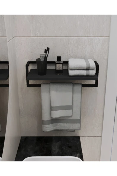 AJU Havluluk Antrasit Duvara Monte Raf Aksesuarlık Şal Askılığı Banyo Mutfak Düzenleyici Çok Amaçlı Raf ürün görseli 1