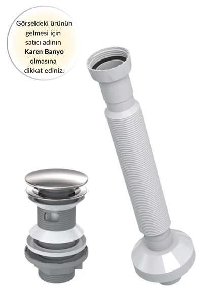 Karen Banyo Pop Up Sifon Paslanmaz Başlıklı+Körüklü Gider Borusu ürün görseli 1