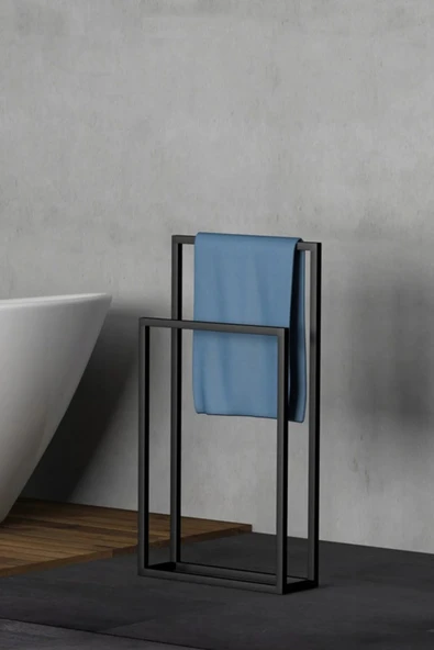 AJU Havluluk Metal Ayaklı Askılık - Çift Katlı Havlu Kurutma Askısı - Banyo - Mutfak - Havuz Kenarı Mat ürün görseli 1