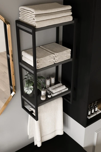 AJU Havluluk Duvar Rafı 3 Katlı Raf Banyo Mutfak Düzenleyici Modern Geniş Depolama Rafı Şık Havlu Askısı ürün görseli 1