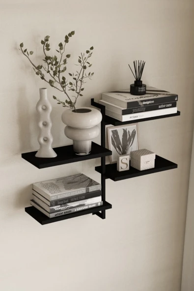 AJU 4 Katlı Duvar Rafı Metal Çerçeveli Dekoratif Kitaplık ve Raf Ünitesi Modern ve Minimalist Tasarım ürün görseli 1