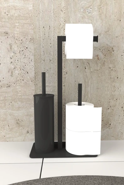 AJU Tuvalet Kağıtlığı Yedekli Tuvalet Fırçası Standı Metal Ağır Devrilmez Modern Wc Kağıtlık Tutacağı ürün görseli 1