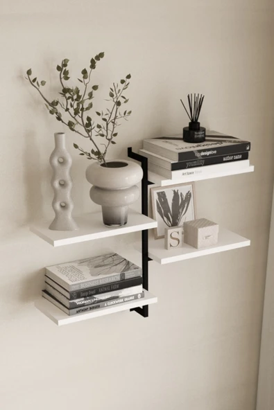 AJU 4 Katlı Duvar Rafı Metal Çerçeveli Dekoratif Kitaplık ve Raf Ünitesi Modern ve Minimalist Tasarım ürün görseli 1