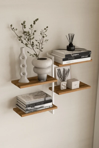 AJU 4 Katlı Duvar Rafı Metal Çerçeveli Dekoratif Kitaplık ve Raf Ünitesi Modern ve Minimalist Tasarım ürün görseli 1