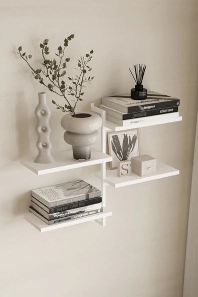 AJU 4 Katlı Duvar Rafı Metal Çerçeveli Dekoratif Kitaplık ve Raf Ünitesi Modern ve Minimalist Tasarım ürün görseli 1