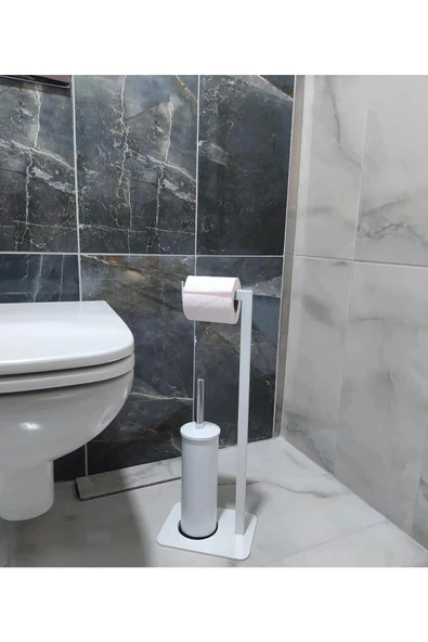 AJU Tuvalet Fırçalık ve Tuvalet Kağıtlığı Beyaz Modern ve Şık Tasarım Devrilmez Kurulum Gerektirmez ürün görseli 1