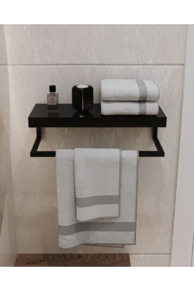 AJU Havluluk Duvara Monte Raf Aksesuarlık Şal Askılığı Ev Banyo Mutfak Düzenleyici Çok Amaçlı Raf Siyah ürün görseli 1
