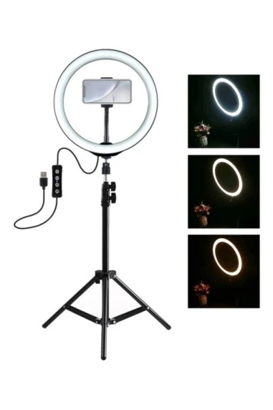 Profesyonel Ring Light Seti 10 İnç LED Halka Işık ve 2.1 Metre Ayaklı Tripod ürün görseli 1