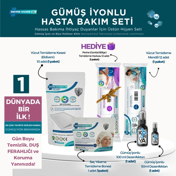 Gümüş İyonlu Yatan ve Evde Hasta Bakım Seti 12'li Perine Temizleme Mendili Hediyeli ürün görseli 1