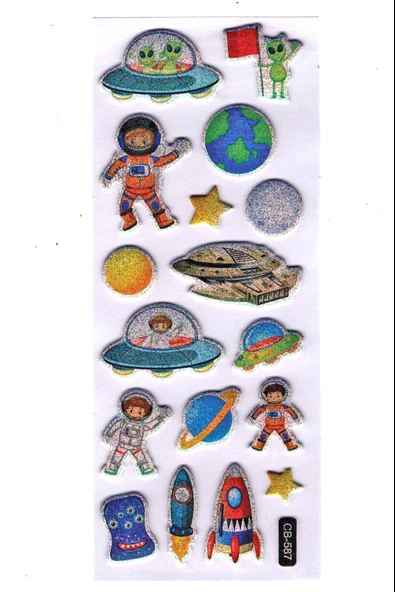 Sticker Kabartmalı Sticker Defter Planlayıcı Etiket (cb587) 16x7 cm- Astronot Ufo ürün görseli 1