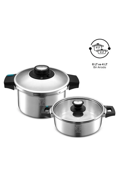 Quick And Safe Indüksiyon Tabanlı Düdüklü Tencere Seti 4+6 Lt ürün görseli 1
