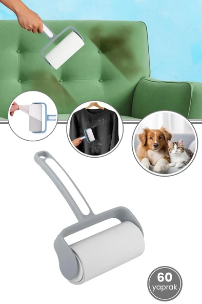 Tüy Toplayıcı Rulo, Kedi Köpek Tüyü Elbise Kanepe Araba Koltuğu Yapışkanlı Temizleme Rulo 60 Yaprak ürün görseli 1