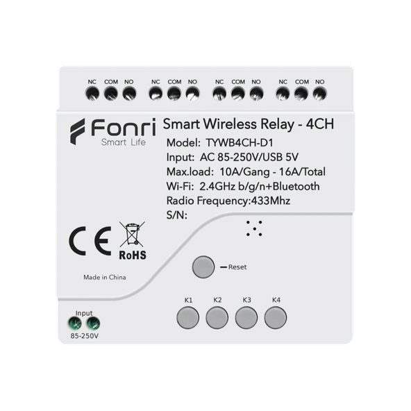 Fonri TYWB4CH-D1 4 Kanallı Akıllı Wi-Fi Röle ürün görseli 1