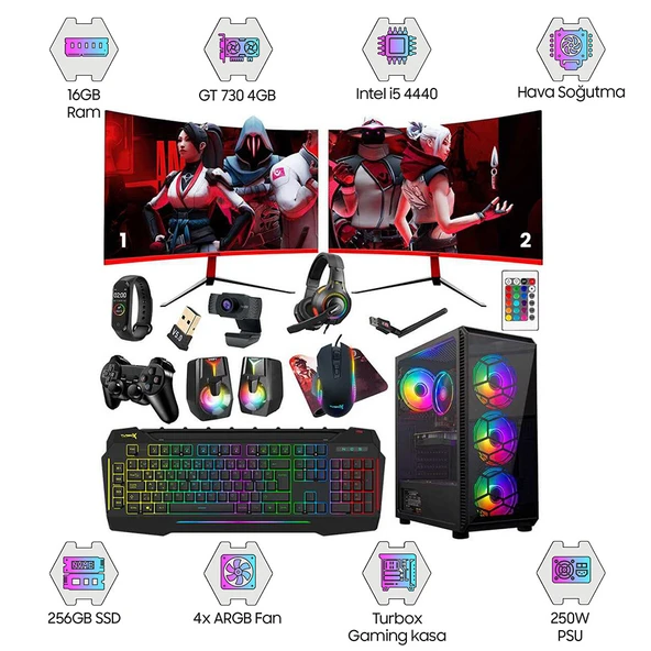 Turbox Tx1939 i5 4440 16GB Ram 256GB SSD 4GB GT740 23.6 DUAL Monitör Oem Paket ürün görseli 1