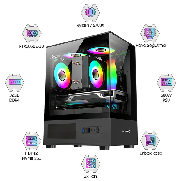 Dragos DRx6883 Ryzen 7 5700X 32GB Ram 1TB NVMe ASUS RTX3050 Oem Paket ürün görseli 1