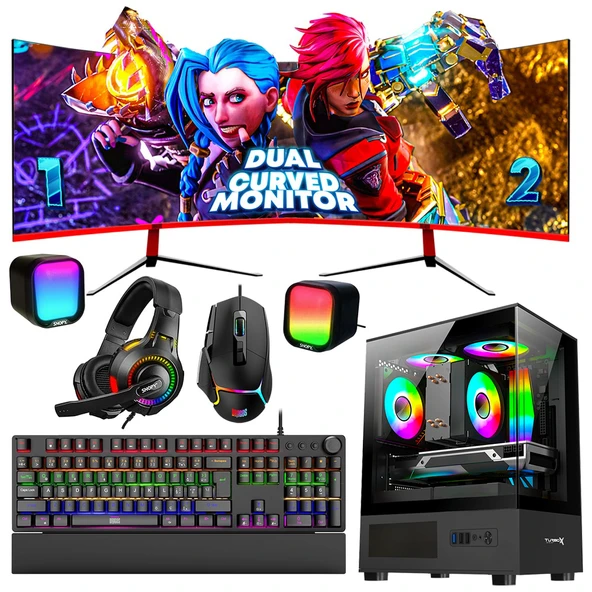 Dragos Python i5 10400F 16GB DDR4 Ram 512GB M.2 NVMe SSD ASUS RTX3050 23.6 165Hz Çift Curved Gaming PC ürün görseli 1