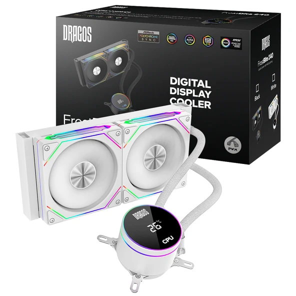 Dragos FrostBite 240 Intel-AMD 240MM Isı Göstergeli ARGB Beyaz Sıvı Soğutucu ürün görseli 1