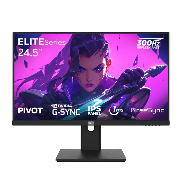 Dragos ELITESeries E245FHD300 1ms FHD 300Hz 1920x1080 24.5 İnç FreeSync G-Sync IPS Pivot Oyuncu Monitörü ürün görseli 1