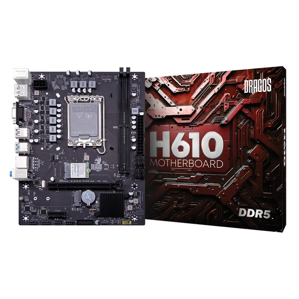 Dragos Pro H610D-5 M.2 Sata Ddr5 6000MHz Usb 3.2 Hdmi Dp Vga Ses G.Lan 1700P Anakart ürün görseli 1