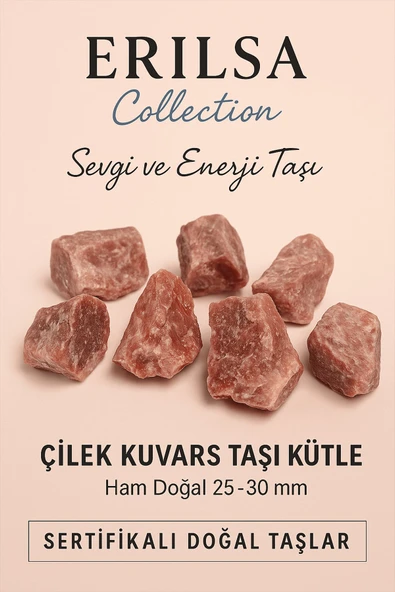 Sertifikalı Çilek Kuvars Taşı Kütle Ham Doğal 25–30 mm – Sevgi ve Pozitif Enerji Taşı ürün görseli 1