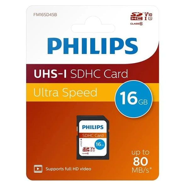 Philips 16GB Ultra Hızlı 80MB/S UHS-I SDHC Hafıza Kartı (FM16SD45B/00) ürün görseli 1