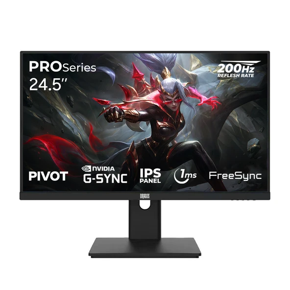 Dragos PROSeries P245FHD200 1ms FHD 200Hz 24.5 İnç FreeSync G-Sync IPS Pivot Oyuncu Monitörü ürün görseli 1