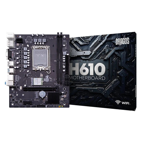 Dragos Pro H610M-E M.2 Sata WI-FI+BT Ddr4 3200MHz Usb 3.2 Hdmi Dp Vga Ses G.Lan 1700P Anakart ürün görseli 1