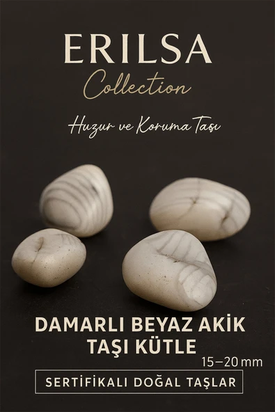Sertifikalı Damarli Beyaz Akik Taşı Kütle 15–20 mm – Cüzdan Boy El Taşı Huzur ve Koruma ürün görseli 1