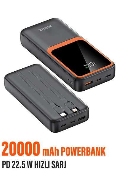 EXENAR 20,000 mAh Hızlı Şarj PD 22,5W Powerbank Lightning Type-C Çıkışlı Dijital Göstergeli Kendinden Kablo ürün görseli 1