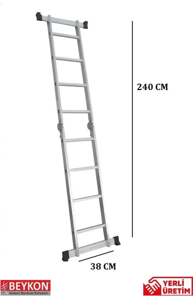Beykon 4+4 Basamak  Alüminyum Katlanır Tek Kırma Çok Amaçlı Merdiven ürün görseli 1