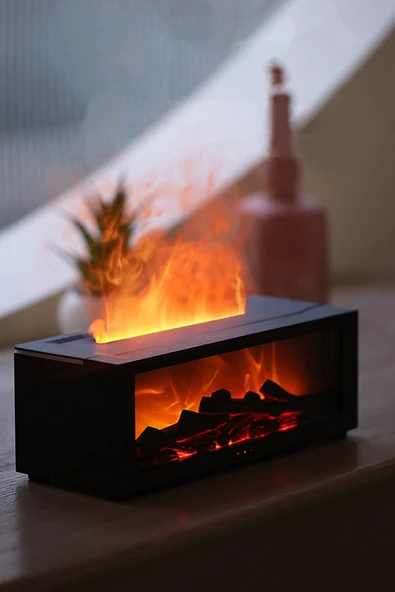EXENAR Şömine Görünümlü Alev Efektli Hava Nemlendirici 3D Alev Aroma Difüzörü Aroma Terapi Buhar Makinesi ürün görseli 1