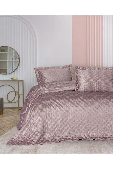 Cotton Box Smart Çift Kişilik Yatak Örtüsü Kadife Varaklı Luz Pudra ürün görseli 1