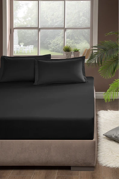 Pierre Cardin Pamuk Lastikli Çarşaf 180x200 Siyah ürün görseli 1