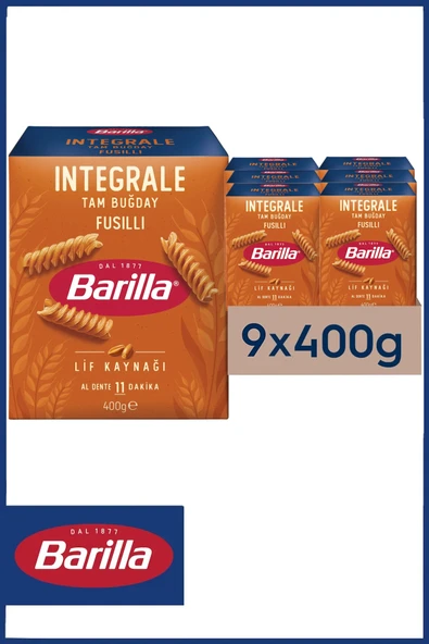 Barilla Tam Buğday Burgu Makarna (Integrale Fusilli) 400 gr x 9 Adet ürün görseli 1