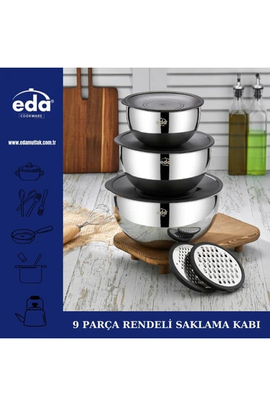Eda paslanmaz çelik 9 parça karıştırma kabı - rendeli karıştırma saklama kabı seti ürün görseli 1
