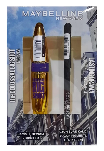Maybelline Maskara Siyah Colossal Big Shot + Lasting Drama Çevirmeli Jel Uzun Süre Kalıcı Siyah Kalem ürün görseli 1