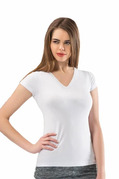 6 Adet Anıt Bayan Likralı V Yaka Kısa Kol Fanila Atlet Body 2840 ürün görseli 1