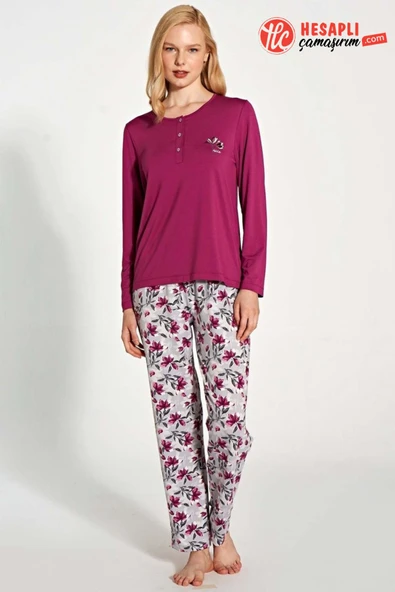 Gd Goldoremi 1776 Kadın Uzun Kollu Düğmeli Desenli Rahat Pijama Takım ürün görseli 1