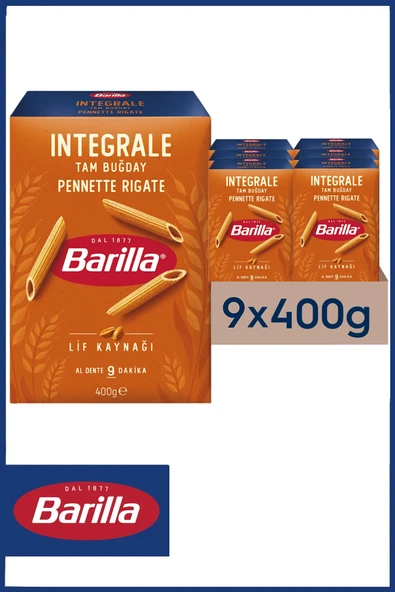 Barilla Tam Buğday Kalem Makarna (Integrale Pennette Rigate) 400 gr x 9 Adet ürün görseli 1