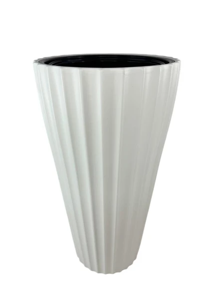 Beyaz Lilyum Model Vazo Dekoratif Plastik Saksı 57cm 9 Litre İç Hacim Estetik ve Modern Tasarım ürün görseli 1